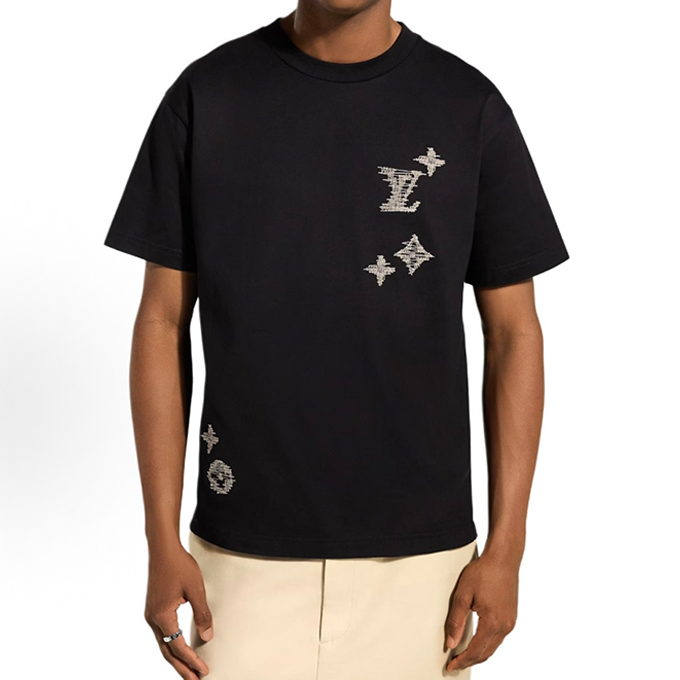 lv louis vuitton scattered line embroidery logo short sleeve t-shirt